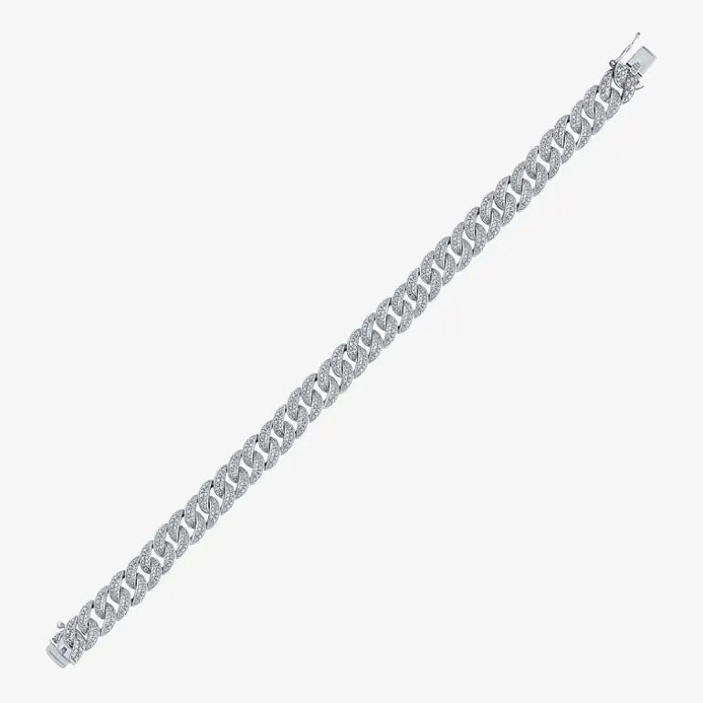 (F / Si2) Mens Sterling Silver 8 1/2 Inch Semisolid Curb Chain Bracelet