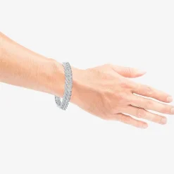 (F / Si2) Mens Sterling Silver 8 1/2 Inch Semisolid Curb Chain Bracelet