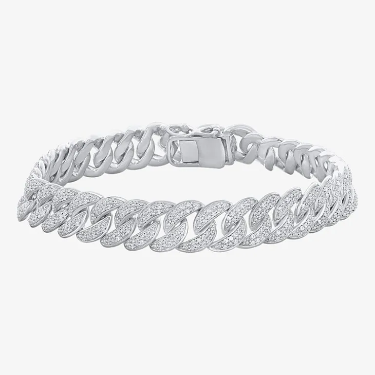 (F / Si2) Mens Sterling Silver 8 1/2 Inch Semisolid Curb Chain Bracelet