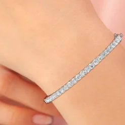 (F, Si1-Si2) Womens 5 CT. T.W. Lab Grown White Diamond Sterling Silver Round Bangle Bracelet