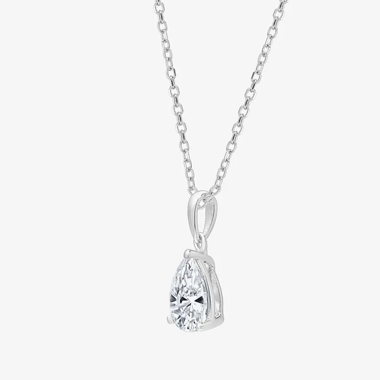 ( F/SI1-SI2 ) Womens 1 CT. T.W. Lab-Grown White Diamond 10K Gold Pear 18 Inch Pendant Necklace