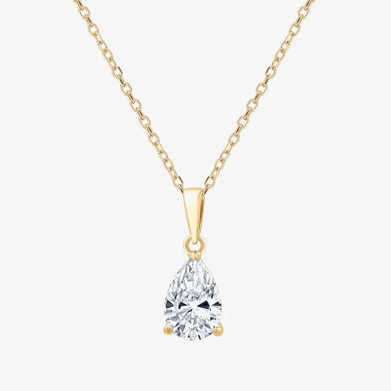 ( F/SI1-SI2 ) Womens 1 CT. T.W. Lab-Grown White Diamond 10K Gold Pear 18 Inch Pendant Necklace