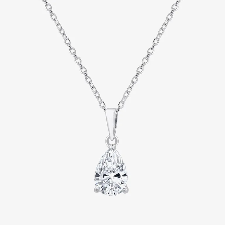 ( F/SI1-SI2 ) Womens 1 CT. T.W. Lab-Grown White Diamond 10K Gold Pear 18 Inch Pendant Necklace