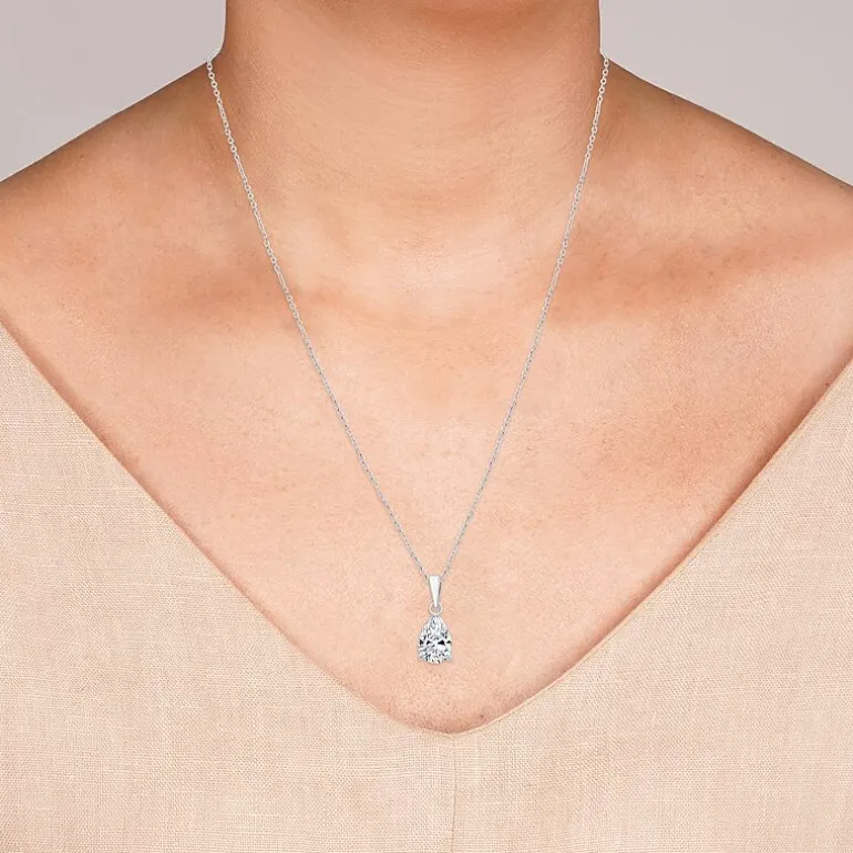 ( F/SI1-SI2 ) Womens 1 CT. T.W. Lab-Grown White Diamond 10K Gold Pear 18 Inch Pendant Necklace