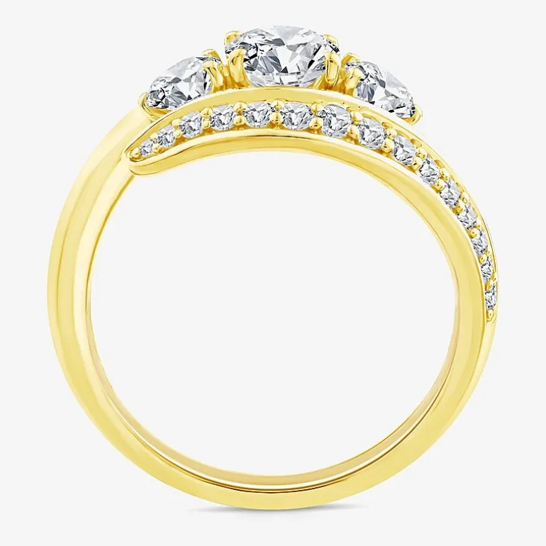 (F / Si2) Womens 1 1/2 CT. T.W. Lab Grown White Diamond 10K Gold 3-Stone Side Stone Cocktail Ring