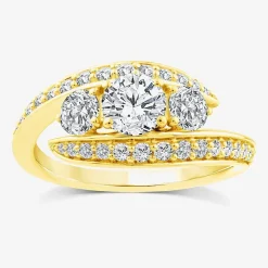 (F / Si2) Womens 1 1/2 CT. T.W. Lab Grown White Diamond 10K Gold 3-Stone Side Stone Cocktail Ring