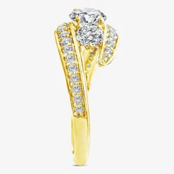 (F / Si2) Womens 1 1/2 CT. T.W. Lab Grown White Diamond 10K Gold 3-Stone Side Stone Cocktail Ring