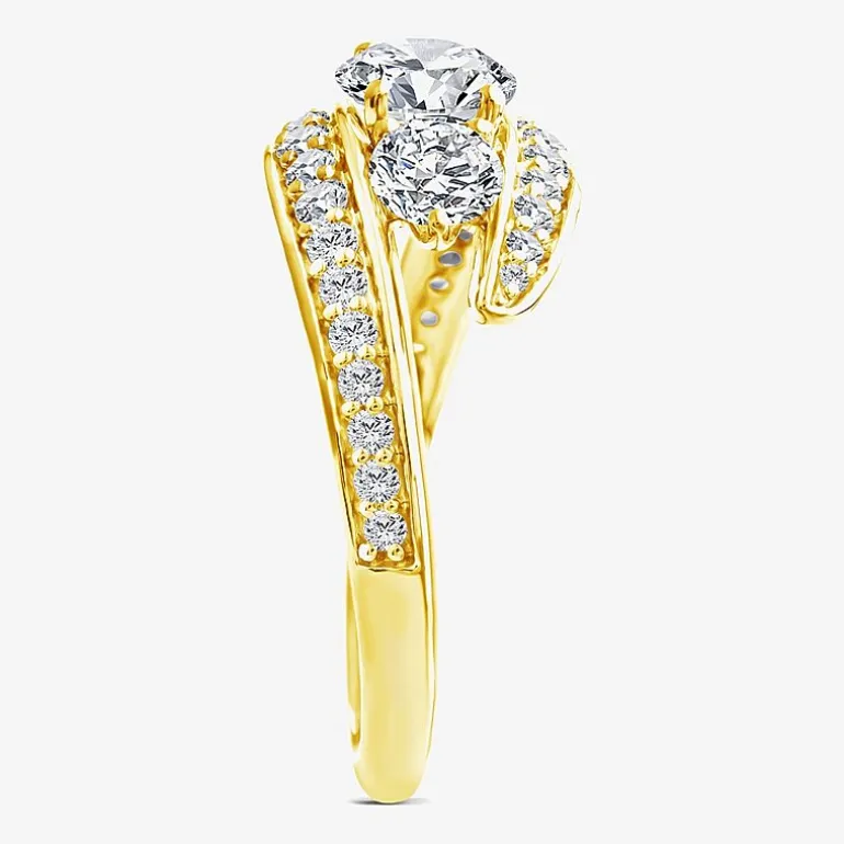 (F / Si2) Womens 1 1/2 CT. T.W. Lab Grown White Diamond 10K Gold 3-Stone Side Stone Cocktail Ring
