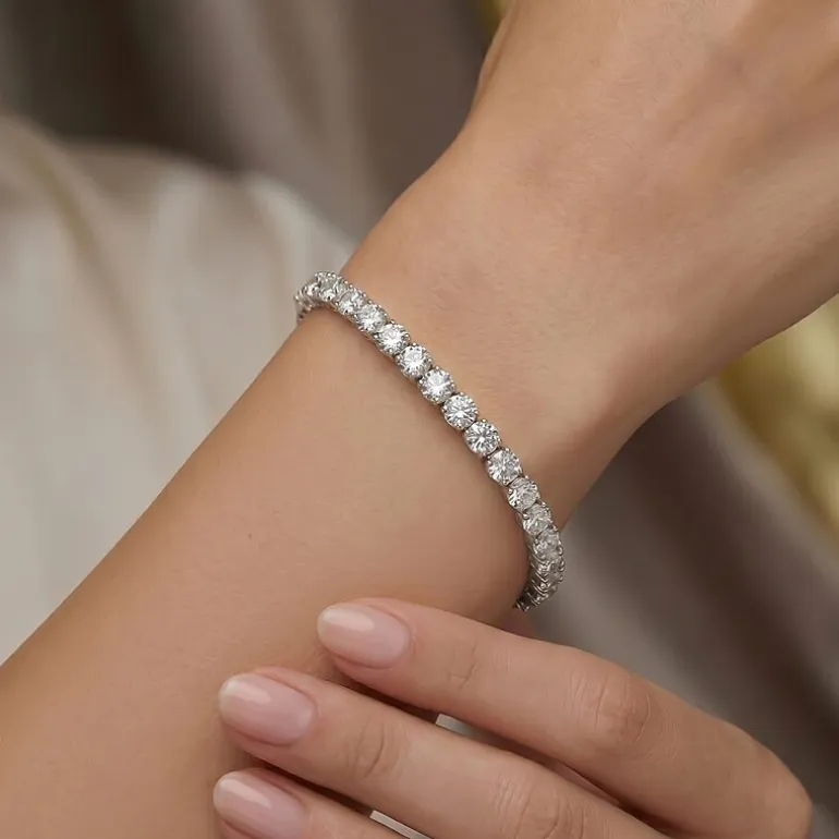 (F / Si2) Womens 10 Ct.T.W. Lab Grown White Diamond 10K Gold Round 7.25 Inch Tennis Bracelet