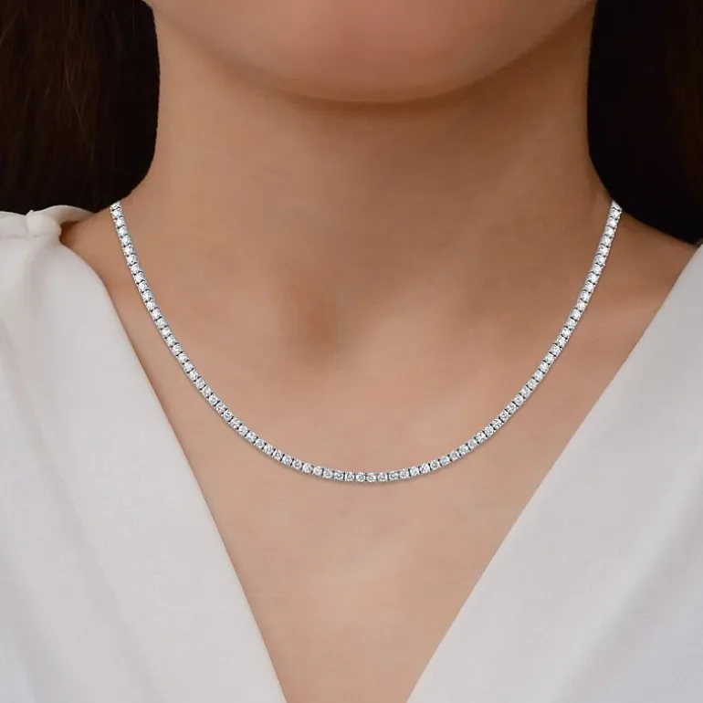 (F / Si1) Womens White Diamond 10K Gold 16 Inch Tennis Necklace