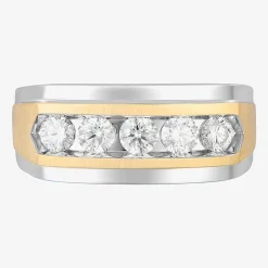 (F, Vs2) Mens 10MM 1 CT. T.W. Lab Grown White Diamond 10K Two Tone Gold Round 5-Stone Wedding Band