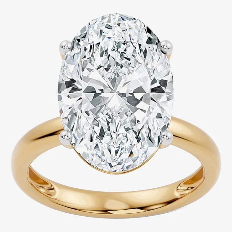 (F/Vs2) Womens 10 Ct. Lab Grown White Diamond 14K Gold Oval Solitaire Engagement Ring