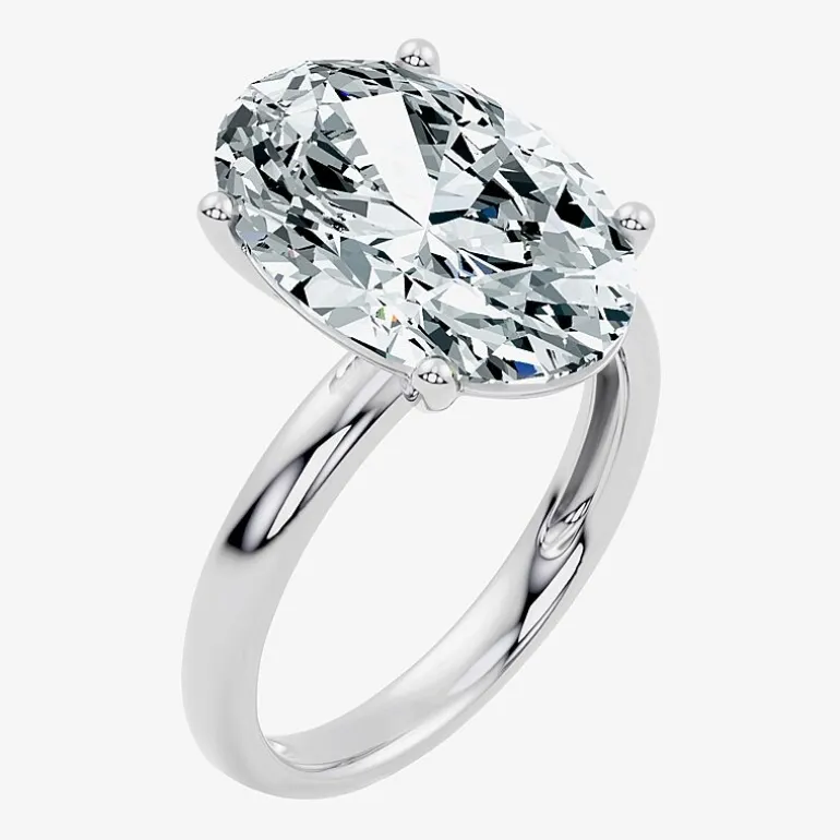 (F/Vs2) Womens 10 Ct. Lab Grown White Diamond 14K Gold Oval Solitaire Engagement Ring