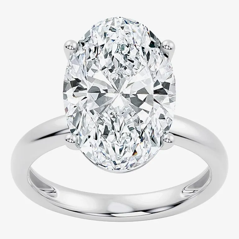 (F/Vs2) Womens 10 Ct. Lab Grown White Diamond 14K Gold Oval Solitaire Engagement Ring