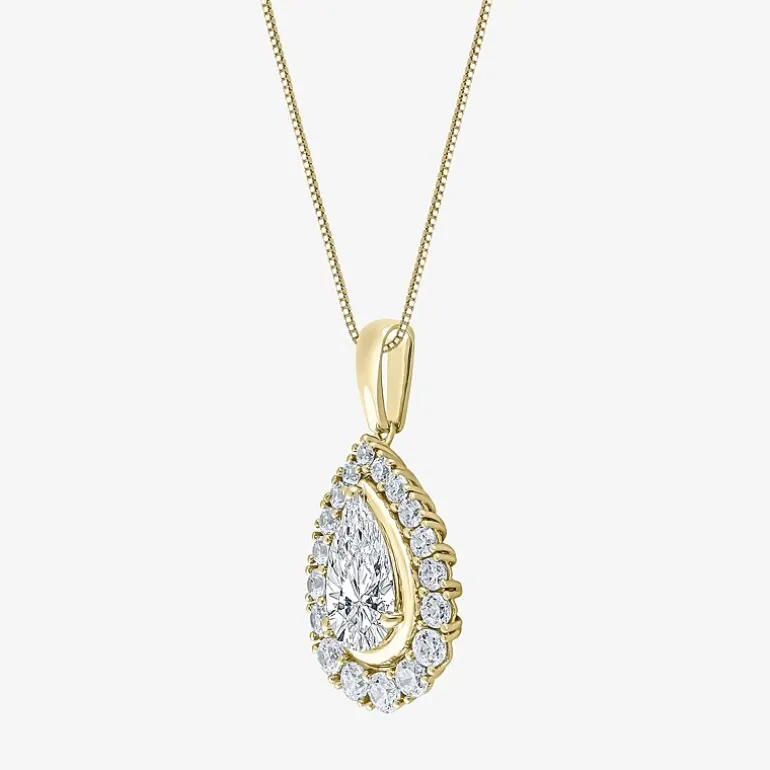 (F / Vs2) Womens 3 CT. T.W. Lab Grown White Diamond 10K Gold Pear 18 Inch Pendant Necklace
