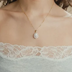 (F / Vs2) Womens 3 CT. T.W. Lab Grown White Diamond 10K Gold Pear 18 Inch Pendant Necklace