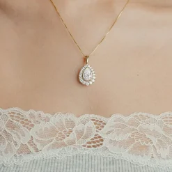 (F / Vs2) Womens 3 CT. T.W. Lab Grown White Diamond 10K Gold Pear 18 Inch Pendant Necklace