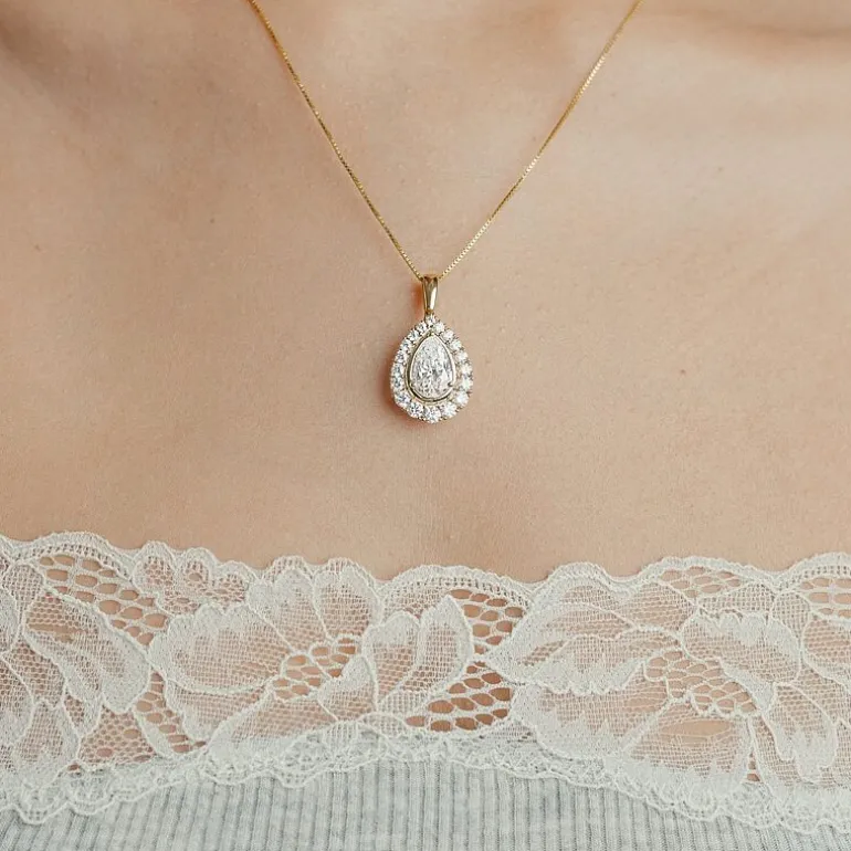 (F / Vs2) Womens 3 CT. T.W. Lab Grown White Diamond 10K Gold Pear 18 Inch Pendant Necklace