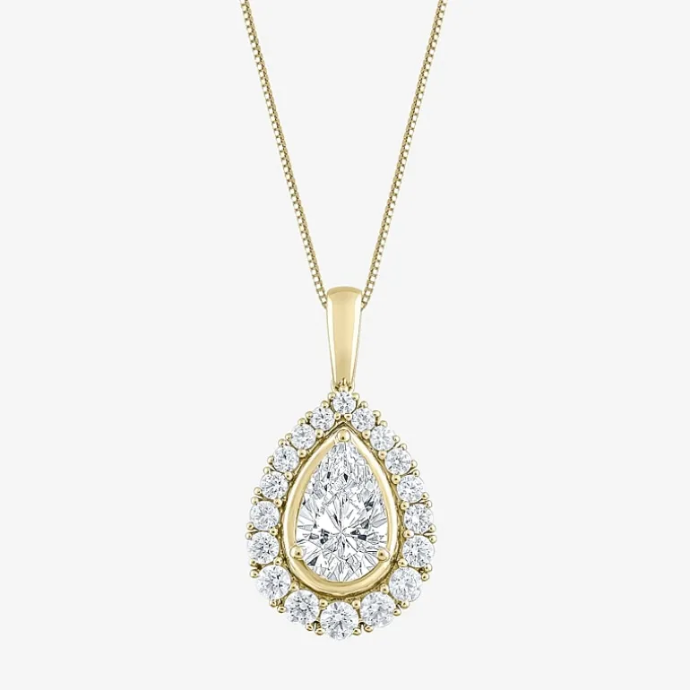 (F / Vs2) Womens 3 CT. T.W. Lab Grown White Diamond 10K Gold Pear 18 Inch Pendant Necklace
