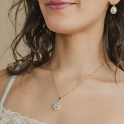(F / Vs2) Womens 3 CT. T.W. Lab Grown White Diamond 10K Gold Pear 18 Inch Pendant Necklace