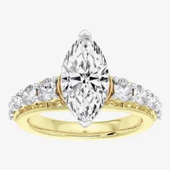 (F / Vs2) Womens 2 CT. T.W. Lab Grown White Diamond 10K Gold Marquise Side Stone Engagement Ring