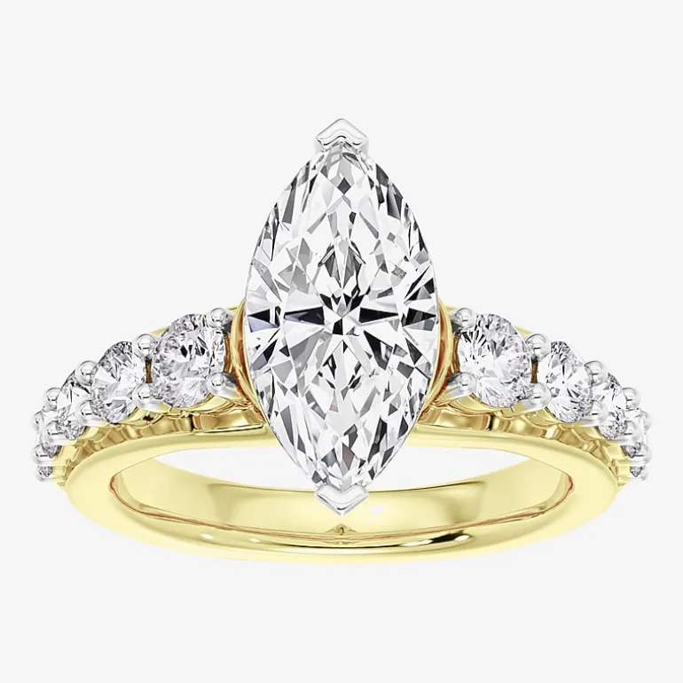 (F / Vs2) Womens 2 CT. T.W. Lab Grown White Diamond 10K Gold Marquise Side Stone Engagement Ring