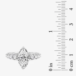 (F / Vs2) Womens 2 CT. T.W. Lab Grown White Diamond 10K Gold Marquise Side Stone Engagement Ring