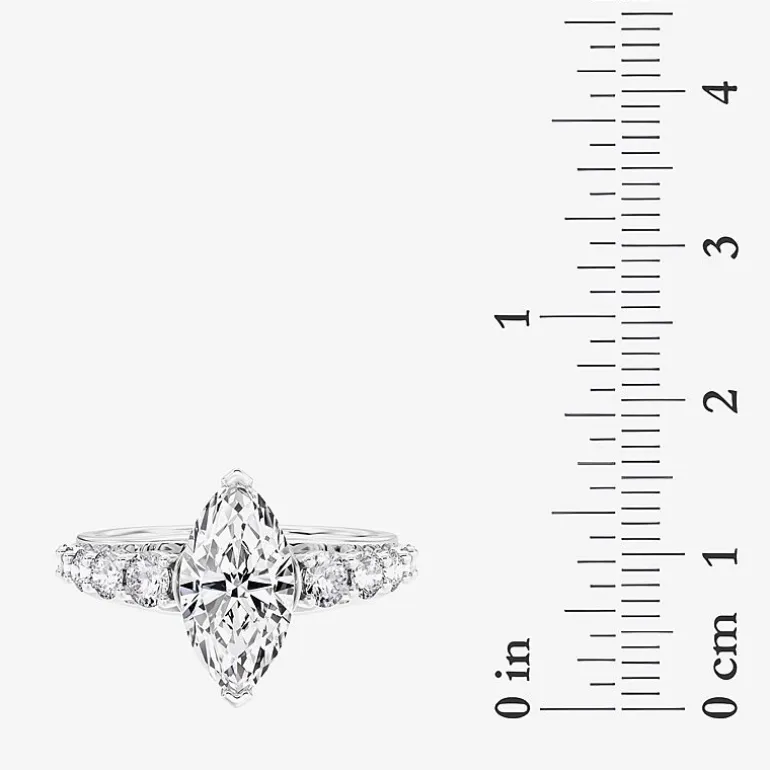 (F / Vs2) Womens 2 CT. T.W. Lab Grown White Diamond 10K Gold Marquise Side Stone Engagement Ring