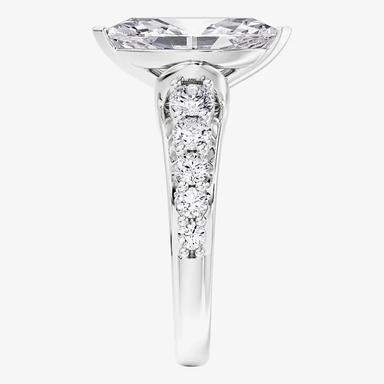 (F / Vs2) Womens 2 CT. T.W. Lab Grown White Diamond 10K Gold Marquise Side Stone Engagement Ring