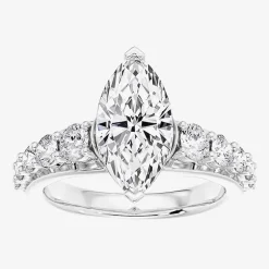 (F / Vs2) Womens 2 CT. T.W. Lab Grown White Diamond 10K Gold Marquise Side Stone Engagement Ring