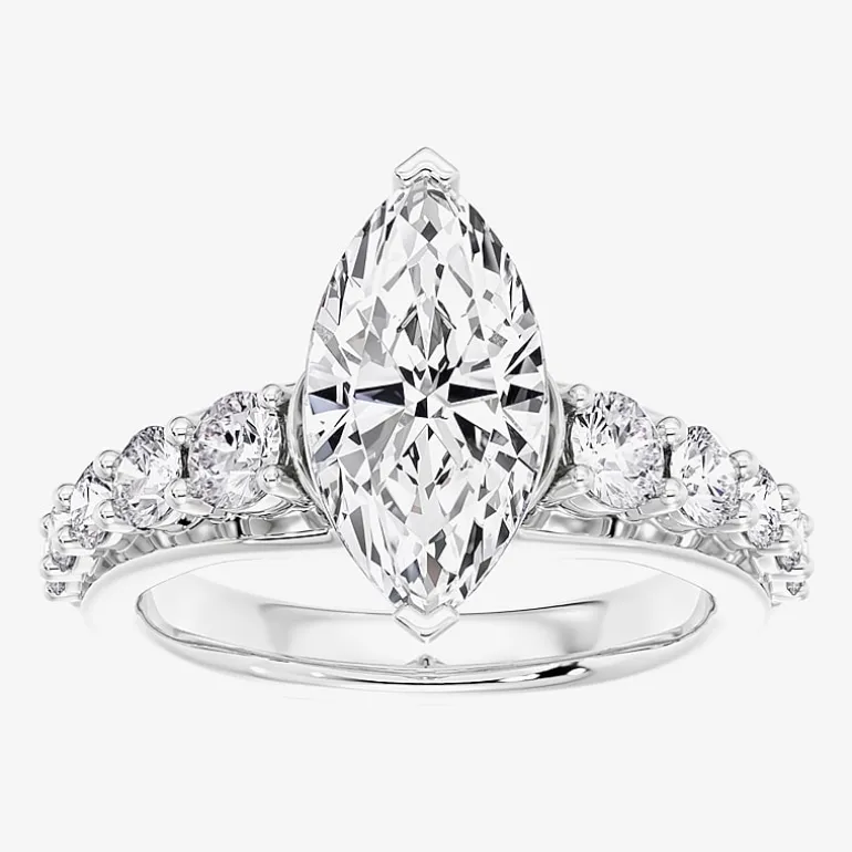 (F / Vs2) Womens 2 CT. T.W. Lab Grown White Diamond 10K Gold Marquise Side Stone Engagement Ring