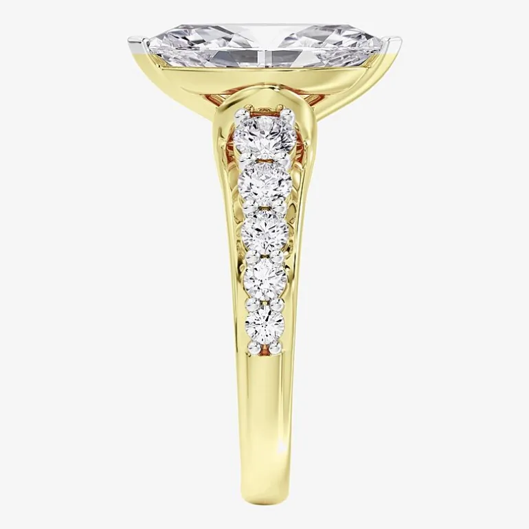 (F / Vs2) Womens 2 CT. T.W. Lab Grown White Diamond 10K Gold Marquise Side Stone Engagement Ring