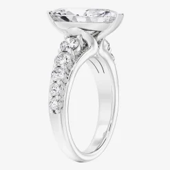 (F / Vs2) Womens 2 CT. T.W. Lab Grown White Diamond 10K Gold Marquise Side Stone Engagement Ring