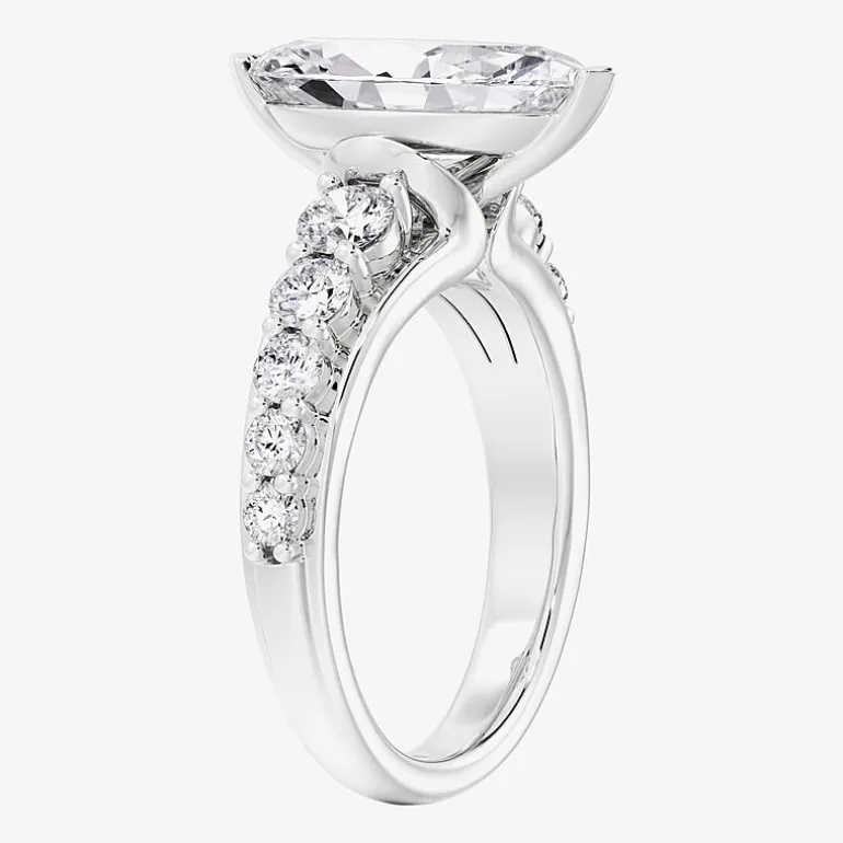 (F / Vs2) Womens 2 CT. T.W. Lab Grown White Diamond 10K Gold Marquise Side Stone Engagement Ring