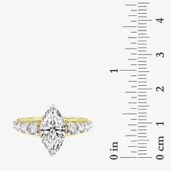 (F / Vs2) Womens 2 CT. T.W. Lab Grown White Diamond 10K Gold Marquise Side Stone Engagement Ring