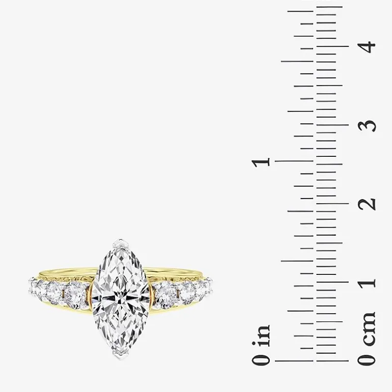 (F / Vs2) Womens 2 CT. T.W. Lab Grown White Diamond 10K Gold Marquise Side Stone Engagement Ring