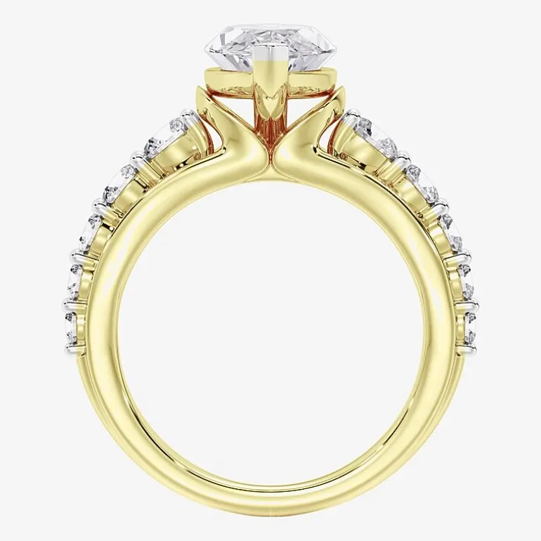 (F / Vs2) Womens 2 CT. T.W. Lab Grown White Diamond 10K Gold Marquise Side Stone Engagement Ring
