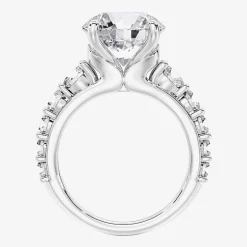 (F / Vs2) Womens 4 CT. T.W. Lab Grown White Diamond 14K Gold Round Side Stone Engagement Ring