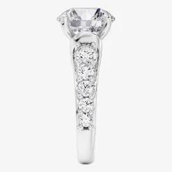 (F / Vs2) Womens 4 CT. T.W. Lab Grown White Diamond 14K Gold Round Side Stone Engagement Ring