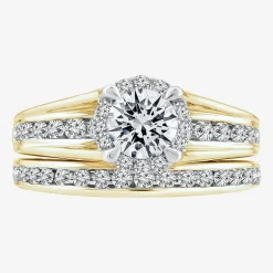 (F / VS2) Womens 1 1/2 CT. T.W. Lab Grown White Diamond 10K or 14K Gold Round Side Stone Bridal Set