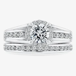 (F / VS2) Womens 1 1/2 CT. T.W. Lab Grown White Diamond 10K or 14K Gold Round Side Stone Bridal Set