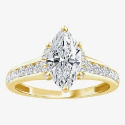 (F / Vs2) Womens 1 1/2 CT. T.W. Lab Grown White Diamond 10K Gold Marquise Side Stone Engagement Ring