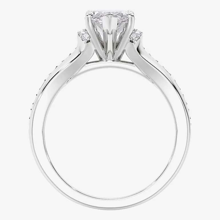 (F / Vs2) Womens 1 1/2 CT. T.W. Lab Grown White Diamond 10K Gold Marquise Side Stone Engagement Ring