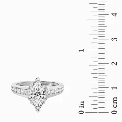 (F / Vs2) Womens 1 1/2 CT. T.W. Lab Grown White Diamond 10K Gold Marquise Side Stone Engagement Ring