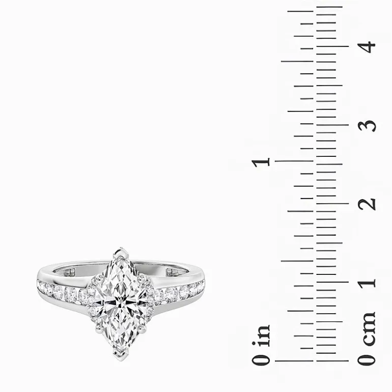 (F / Vs2) Womens 1 1/2 CT. T.W. Lab Grown White Diamond 10K Gold Marquise Side Stone Engagement Ring