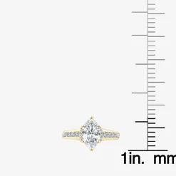 (F / Vs2) Womens 1 1/2 CT. T.W. Lab Grown White Diamond 10K Gold Marquise Side Stone Engagement Ring