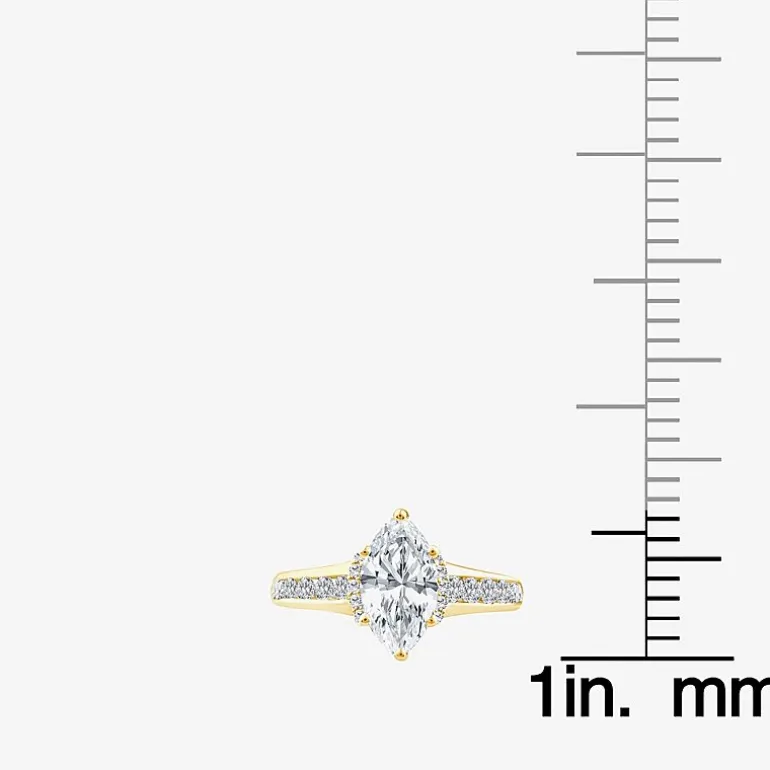 (F / Vs2) Womens 1 1/2 CT. T.W. Lab Grown White Diamond 10K Gold Marquise Side Stone Engagement Ring