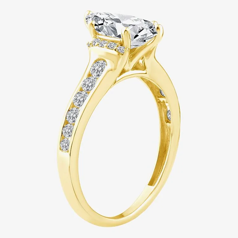 (F / Vs2) Womens 1 1/2 CT. T.W. Lab Grown White Diamond 10K Gold Marquise Side Stone Engagement Ring
