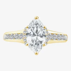 (F / Vs2) Womens 1 1/2 CT. T.W. Lab Grown White Diamond 10K Gold Marquise Side Stone Engagement Ring