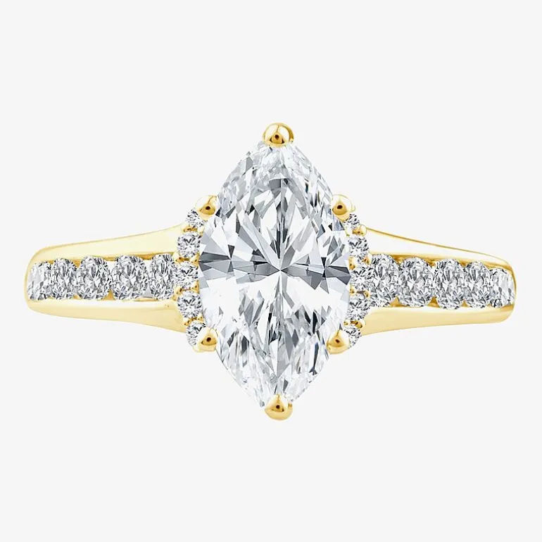 (F / Vs2) Womens 1 1/2 CT. T.W. Lab Grown White Diamond 10K Gold Marquise Side Stone Engagement Ring